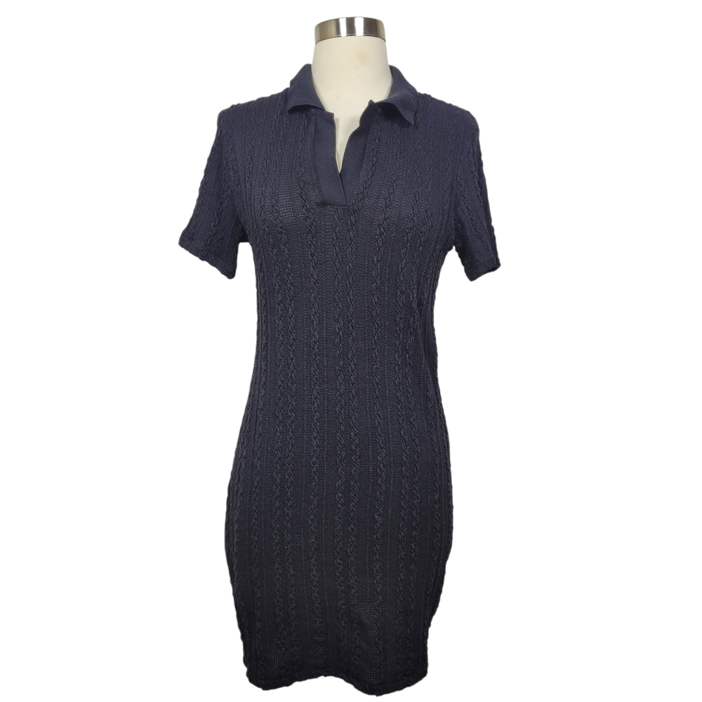 Forever 21 Cable Knit Polo Minimalist Casual Streetwear Dress Black Size Medium